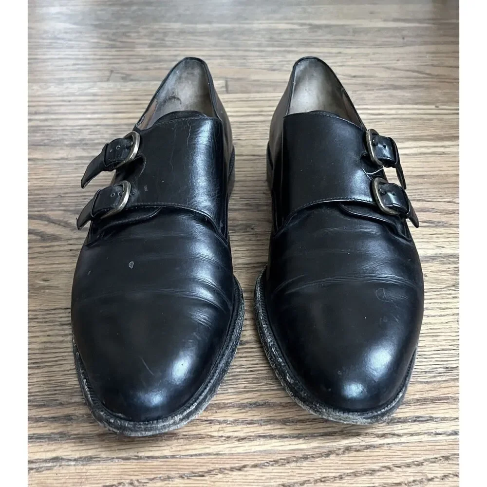 Salvatore Ferragamo Black Monk Strap Leather Buckle Dress Shoes   Mens Size 10.5 - Picture 2 of 9